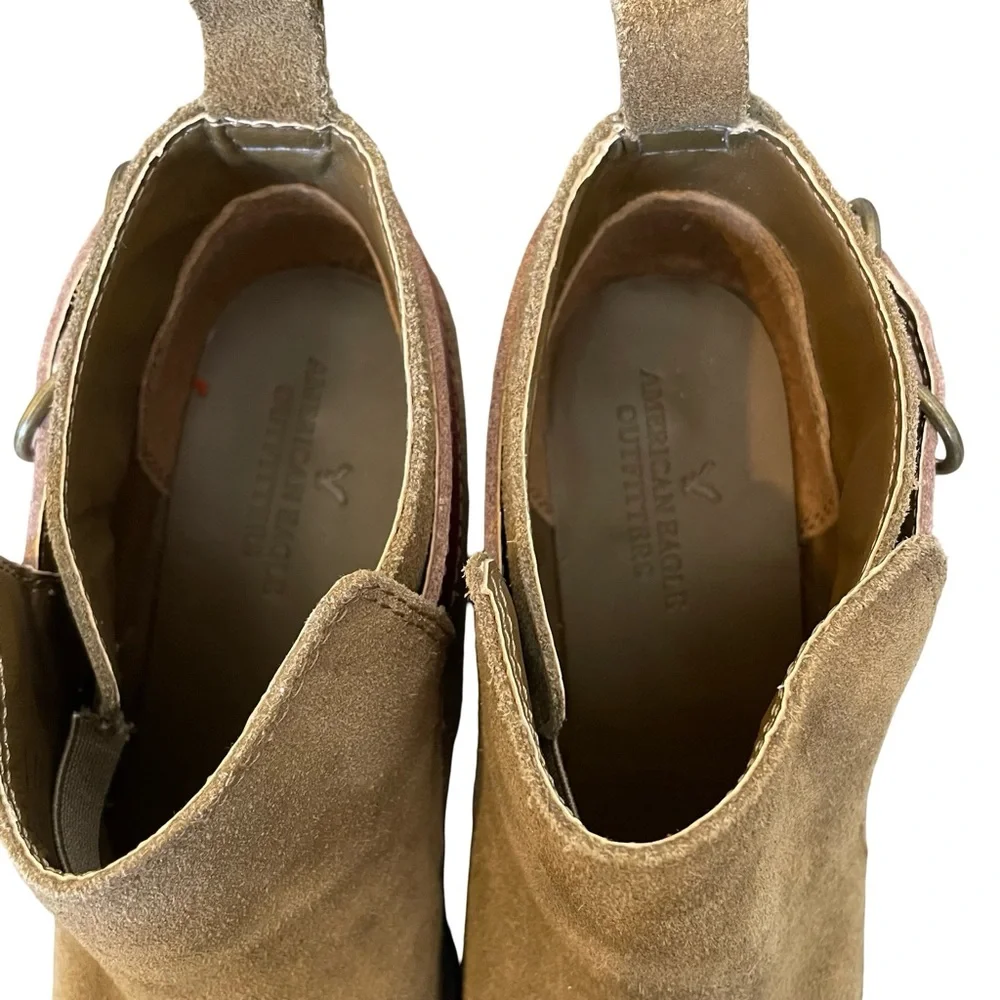 American Eagle Outfitters Tan Ankle Boots with Red Strap